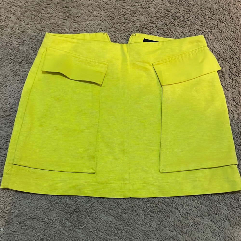 Neon Yellow Topshop Mini Skirt With Front Pockets
